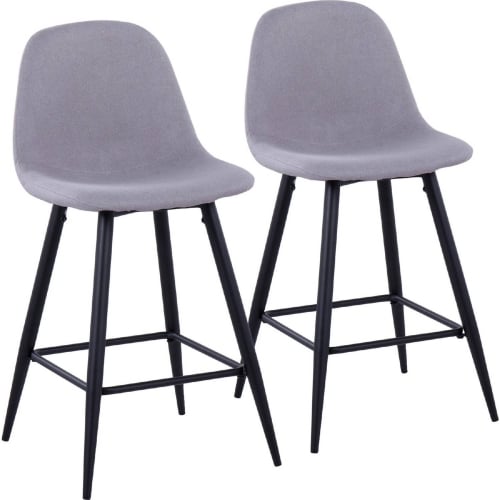 Pebble Counter Stool in Black Metal & Light Grey Fabric (Set of 2)